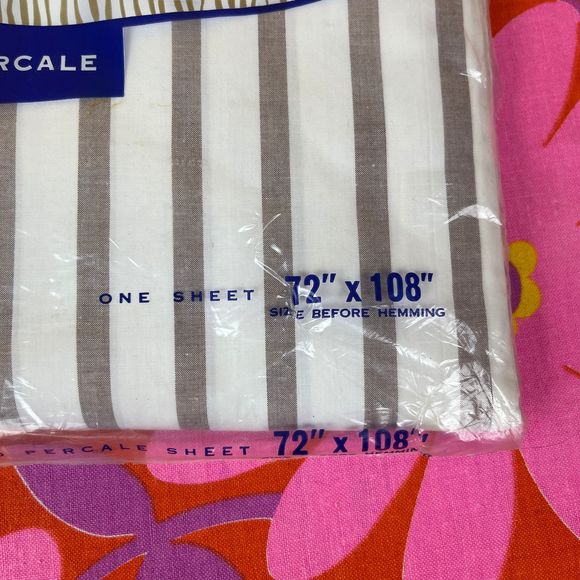 60s Vintage Striped Twin Flat Percale Sheet NIP - Picture 5 of 5